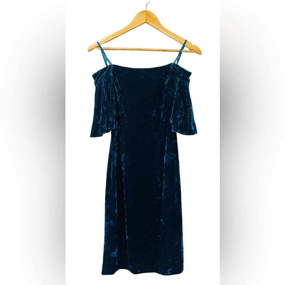 Eliza J Elegant Off-The-Shoulder Velvet Dark Teal Dress - Picture 5 of 8